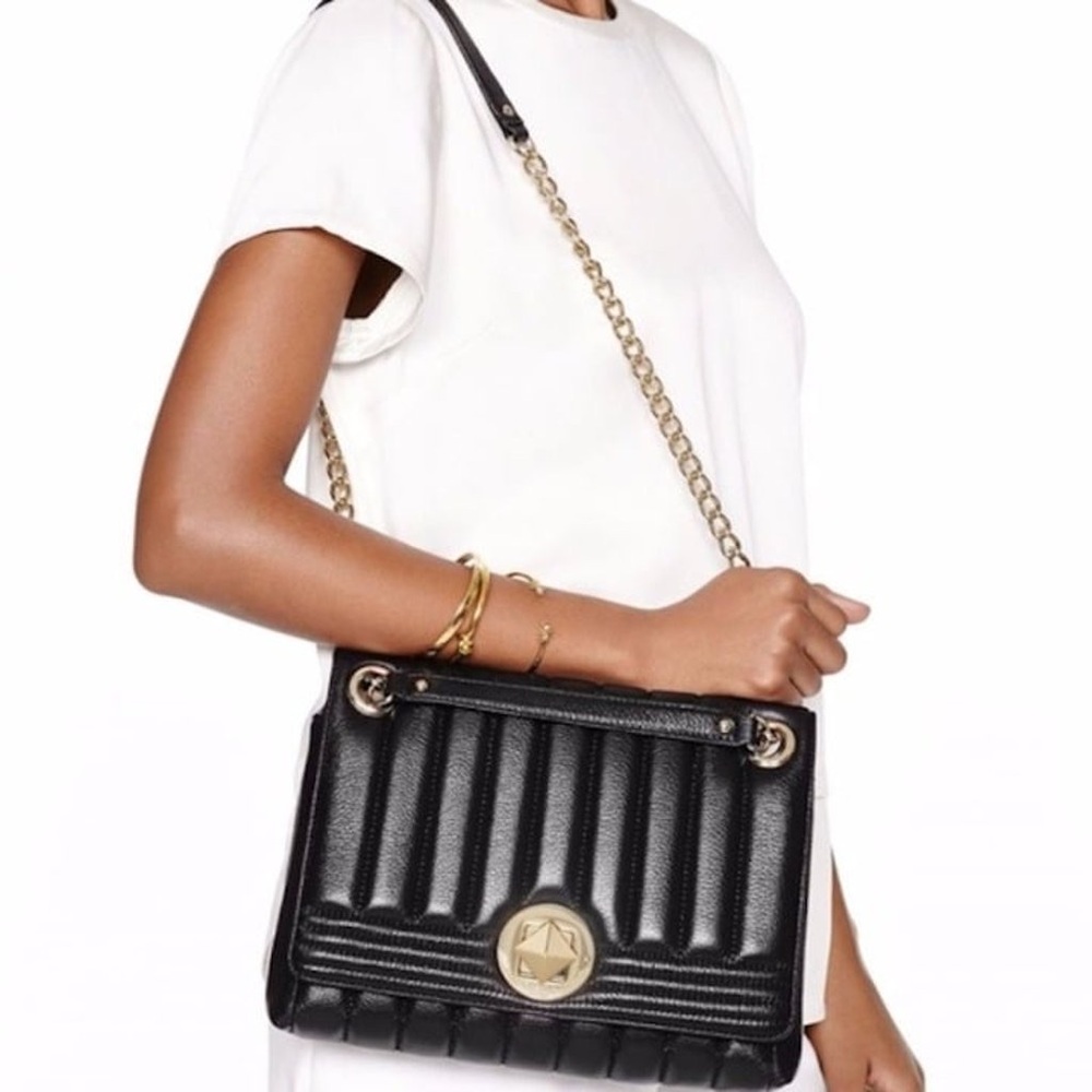 Kate Spade Gold Coast Evangeline Quilted Leather black shoulder chain bag